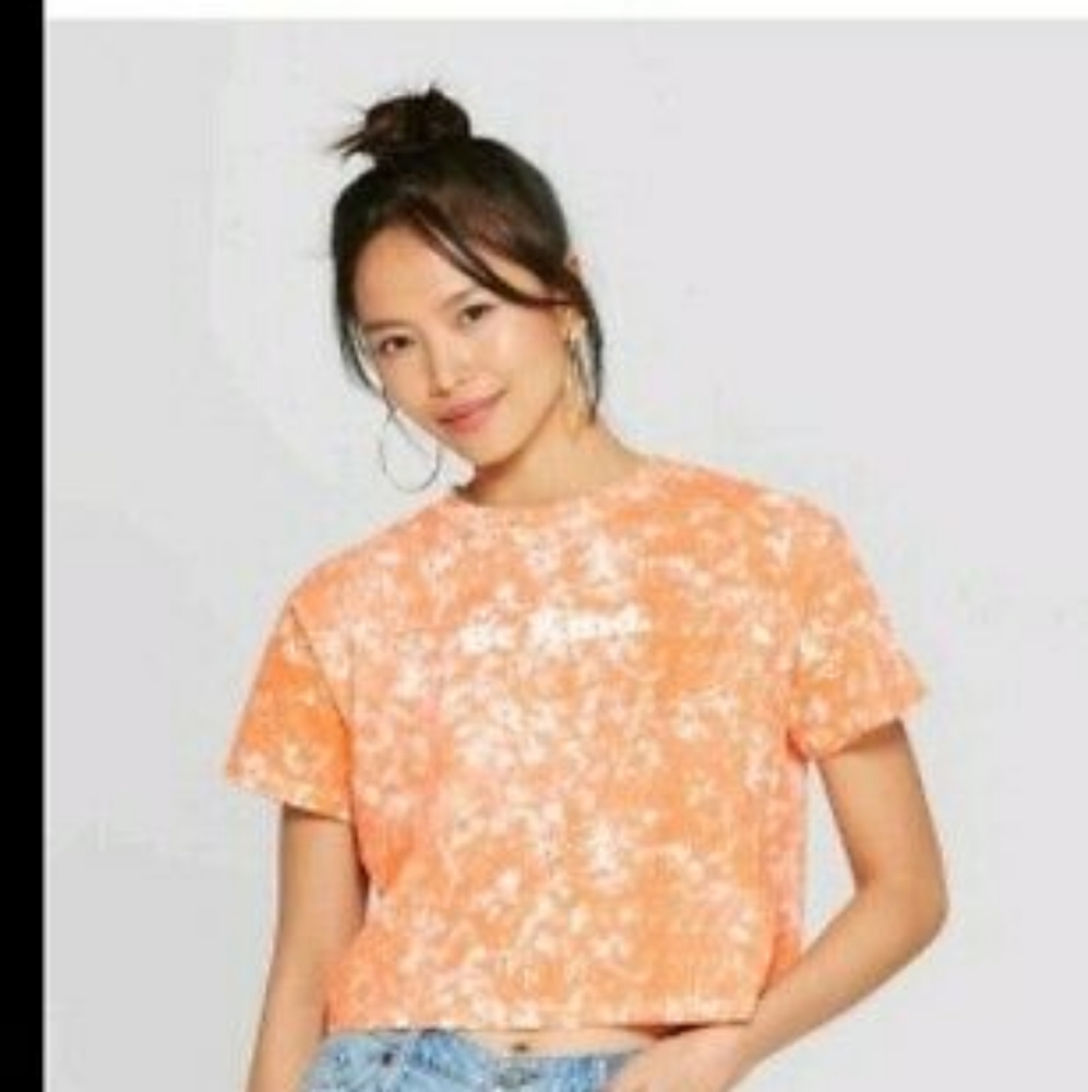 Freeze Be Kind Orange & White Oversize Crop Top - Medium